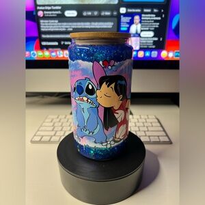 Disney Lilo & Stitch Pink and Blue Glitter Tumbler